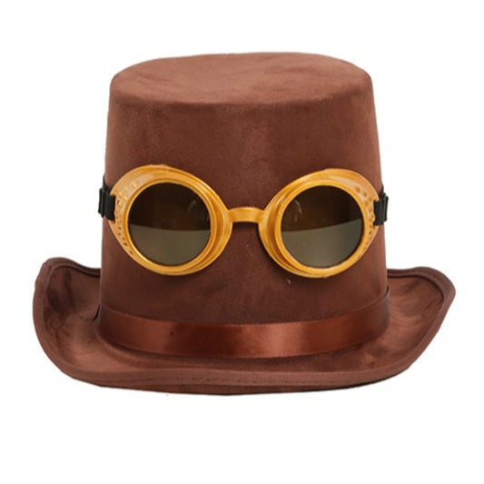 Cilindro Steampunk Marrone con Occhiali