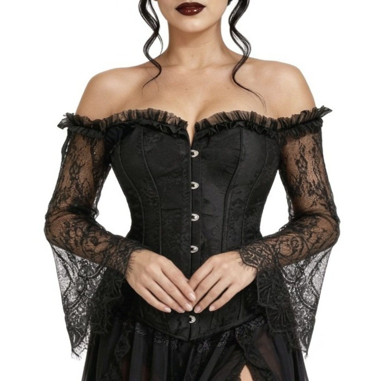 Corsetto Nero con Maniche in Pizzo