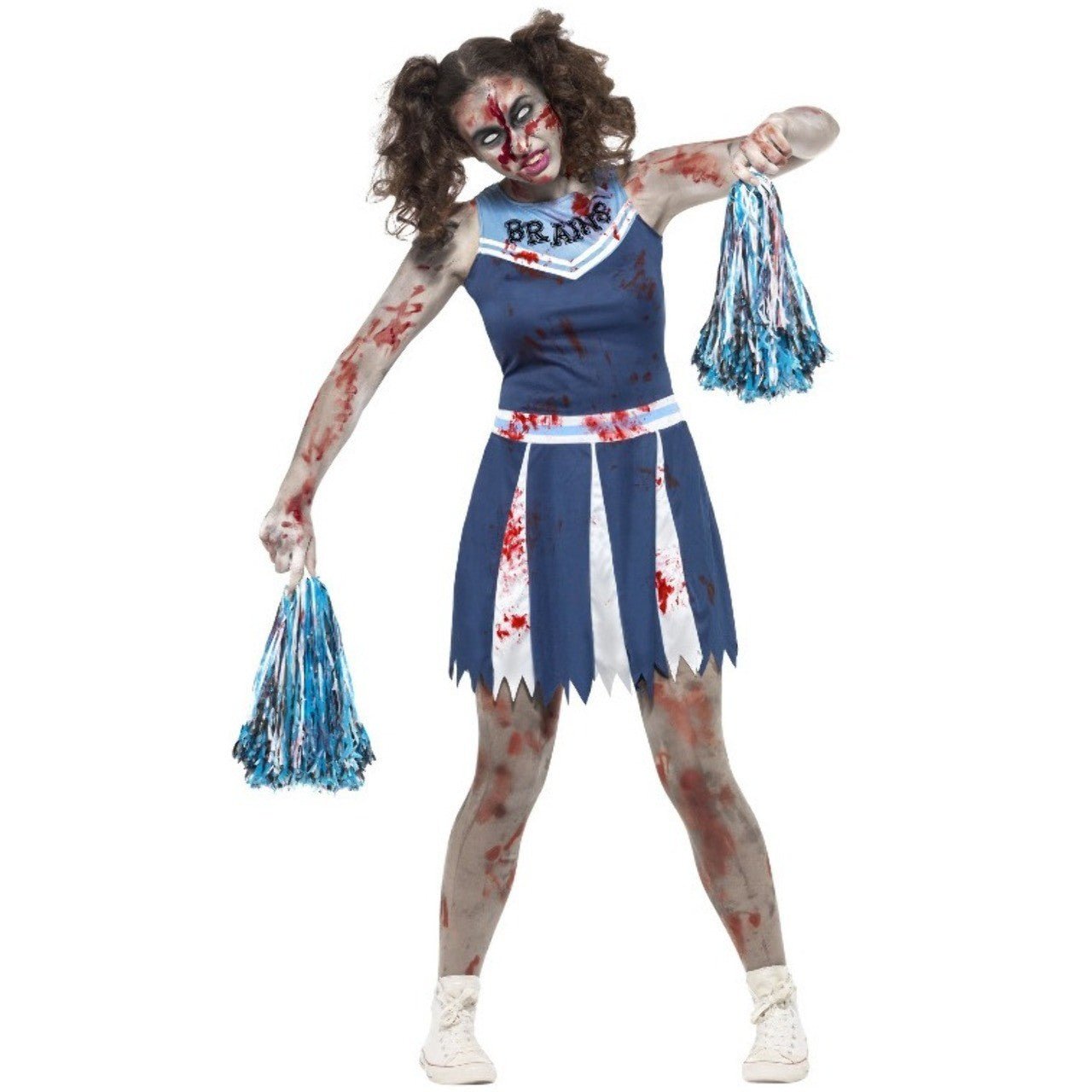 Costume da cheerleader zombie con pompon da donna