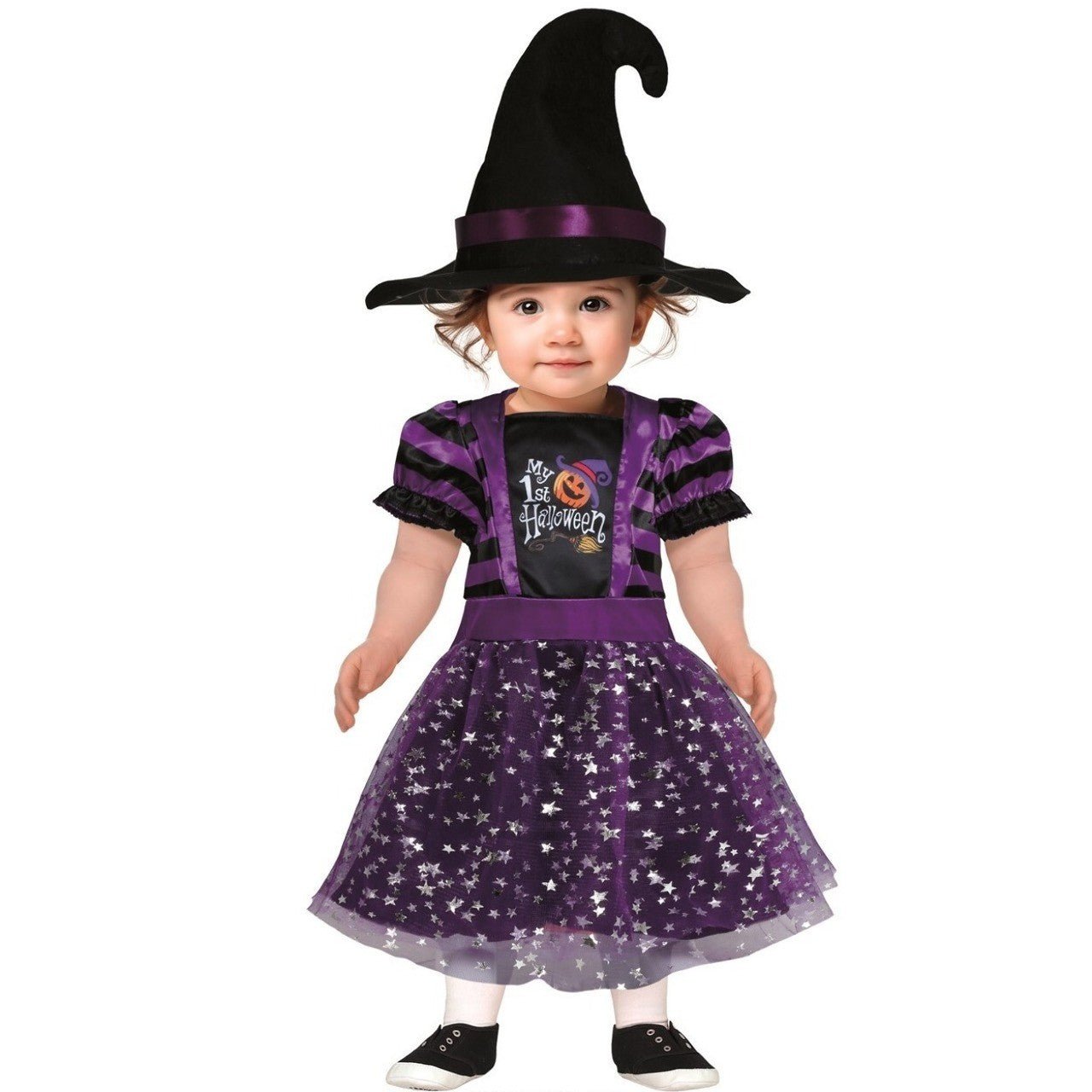 JIASHA Costume Da Streca Bambina Halloween – Set Da 4 Pezzi Con Mantello, Cappello, Sacchetto E Adesivi Fluorescenti