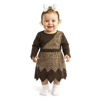 Costume da cavernicolo leopardo con osso per bebè