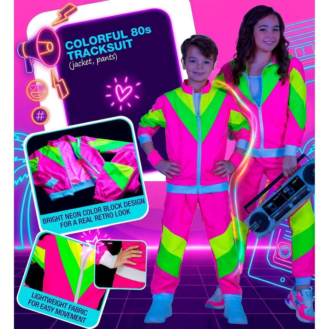 Costume Tuta Anni 80 Neon da bambino