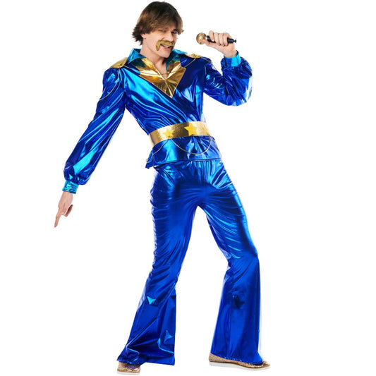 Costume da Disco blu anni '70 per uomo