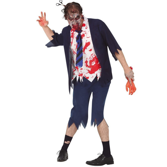 Costume da zombie da scolaro blu per uomo