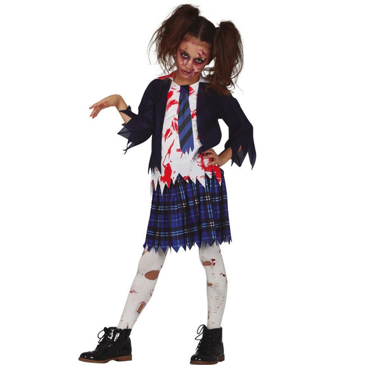 Costume da zombie da scolaretta blu per bambina