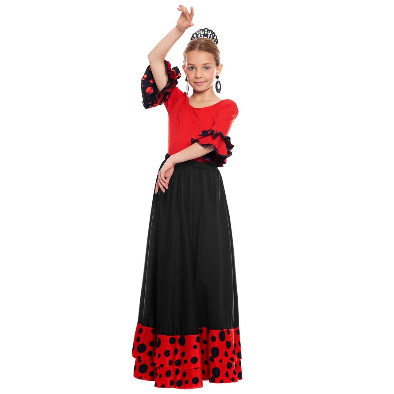 Gonna Flamenco Nera con volant Rosso per bambina