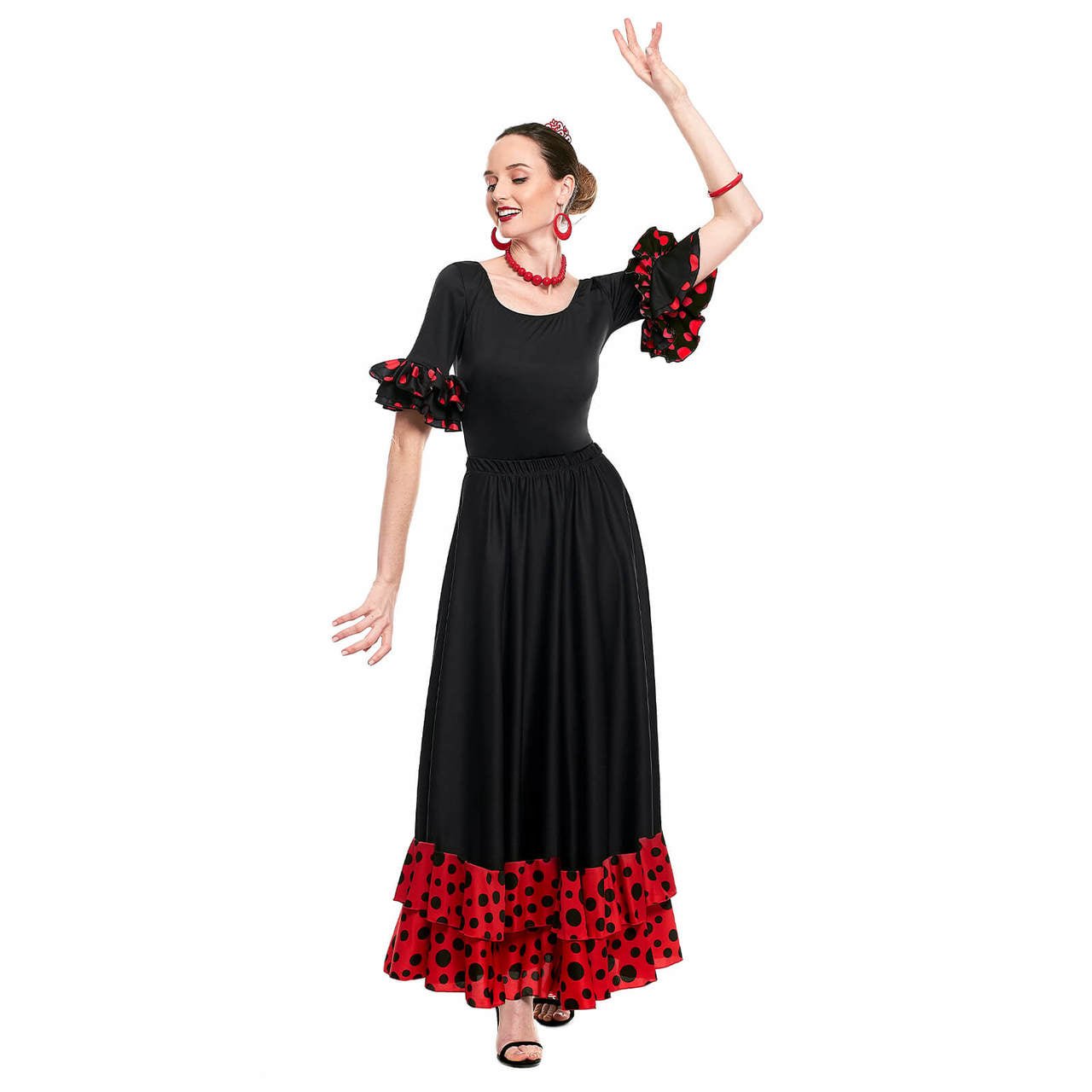 Gonna Flamenca nera con volant rosso