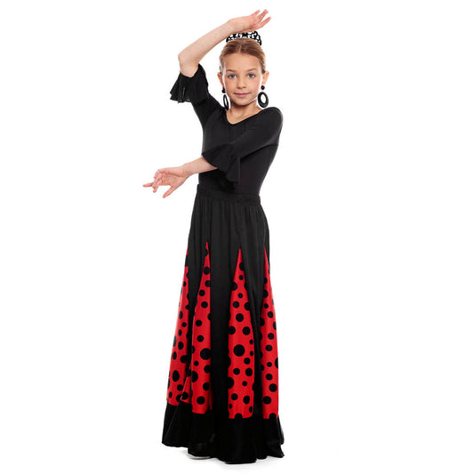 Gonna da flamenco con pieghe nere per bambini