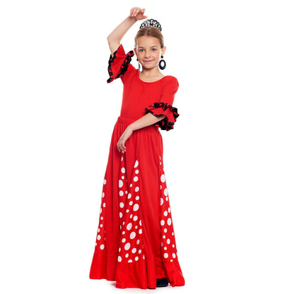 Gonna Flamenca rossa con pieghe bianche per bambina