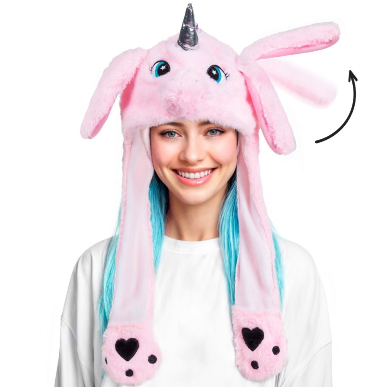 Cappello da unicorno rosa con orecchie mobili e luce