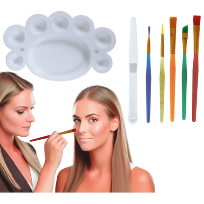 Kit trucco: 5 pennelli, spatola e tavolozza