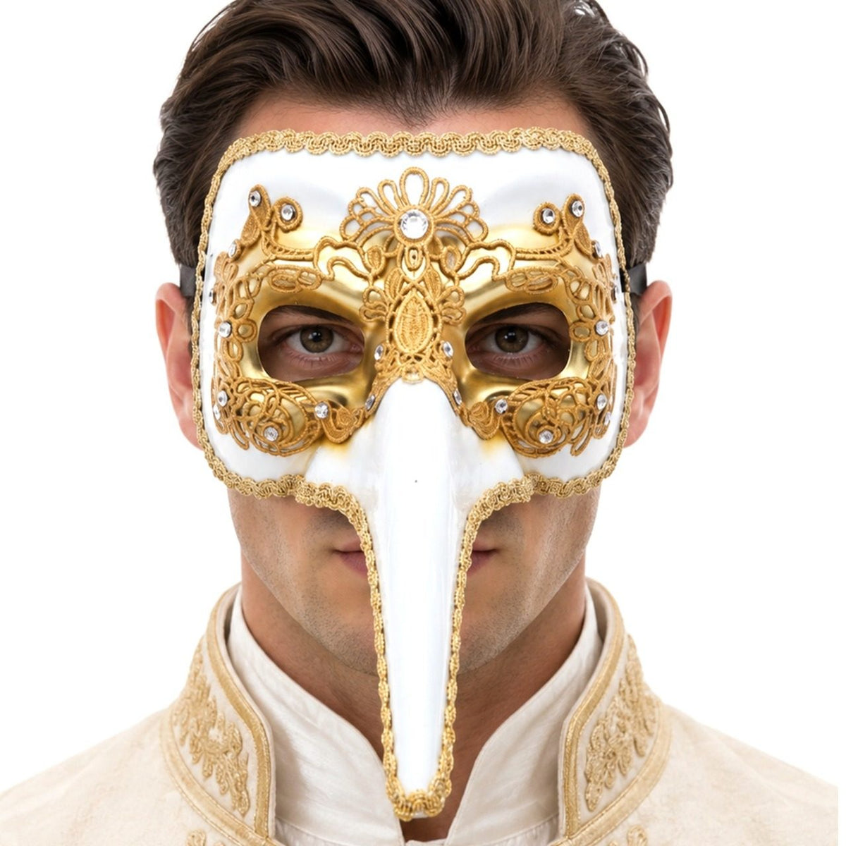 Maschera Veneziana Bianca con Naso Lungo