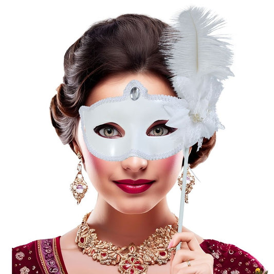 Maschera veneziana bianca con asta