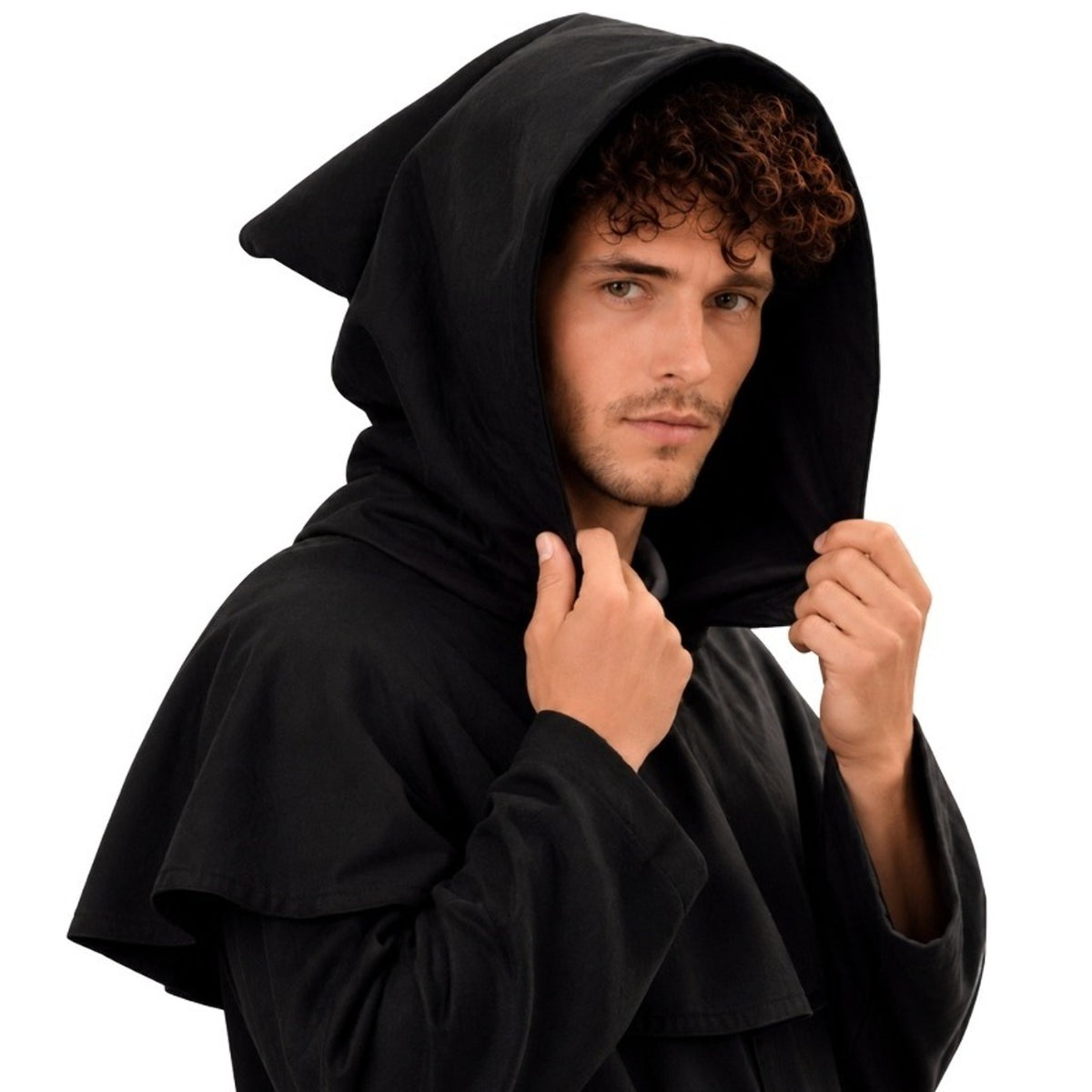 Mini Mantello Nero con Cappuccio Medievale