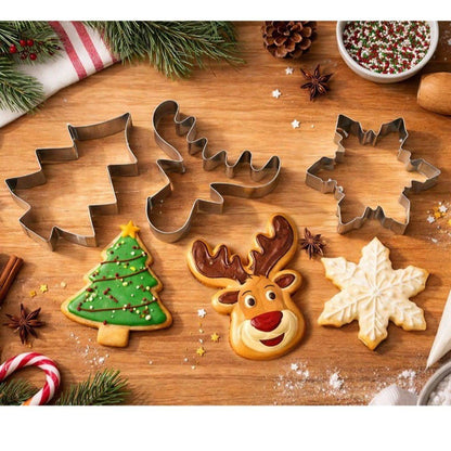 Set di 3 stampi metallici per biscotti natalizi