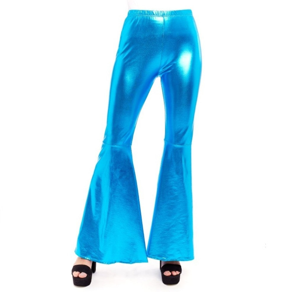 Pantalone a zampa blu metallizzato