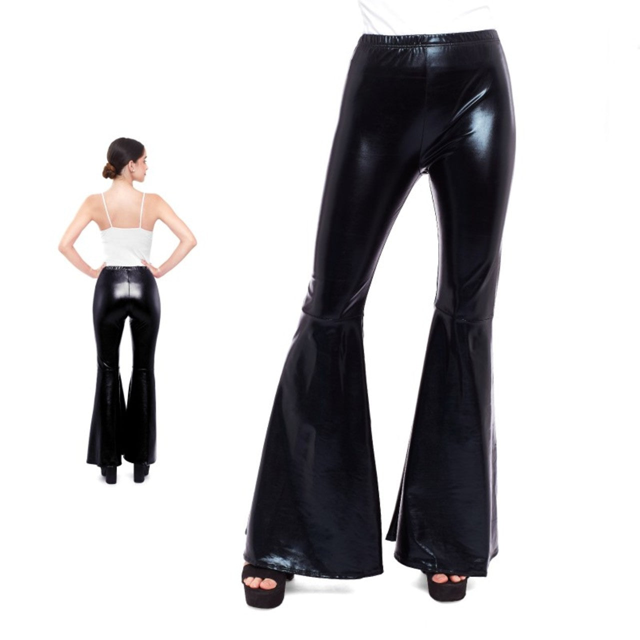 Pantalone a zampa nero metallizzato