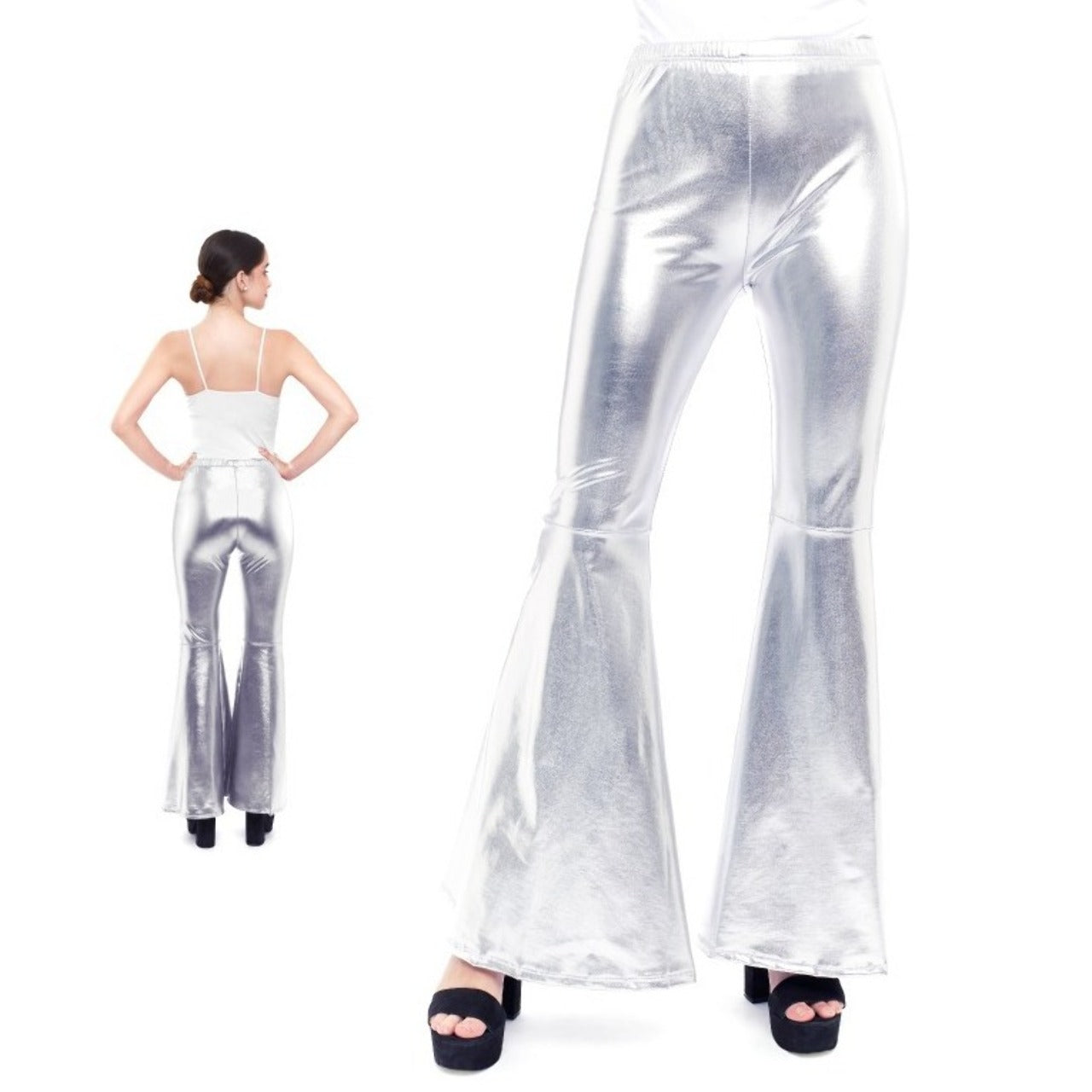 Pantalone a zampa argento metallizzato