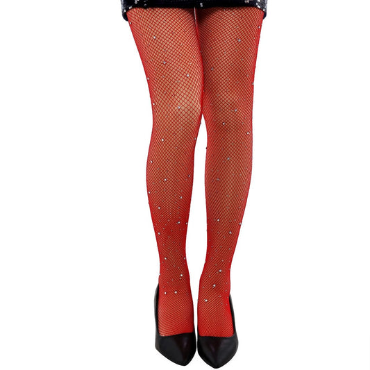 Collant a Rete Rosso con Brillantini
