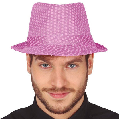 Cappello Gangster Paillettes Rosa Eco