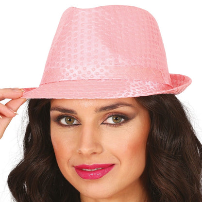 Cappello da gangster con paillettes rosa