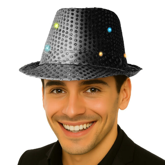 Cappello a Cilindro Paillettes Nero Luci
