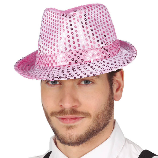 Cappello da Gangster Rosa con paillettes