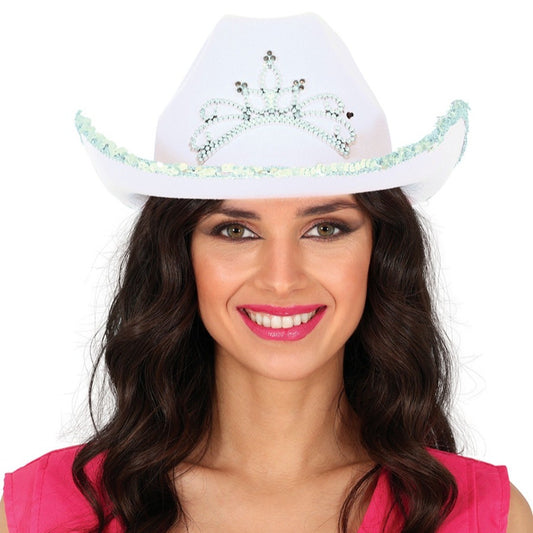 Cappello da cowgirl con corona bianca