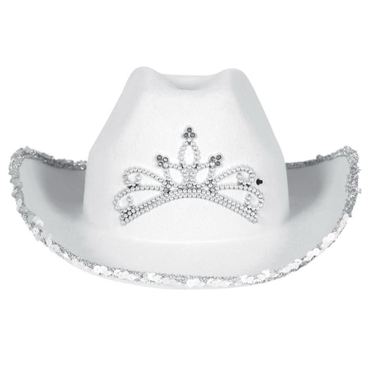 Cappello da cowgirl con corona bianca