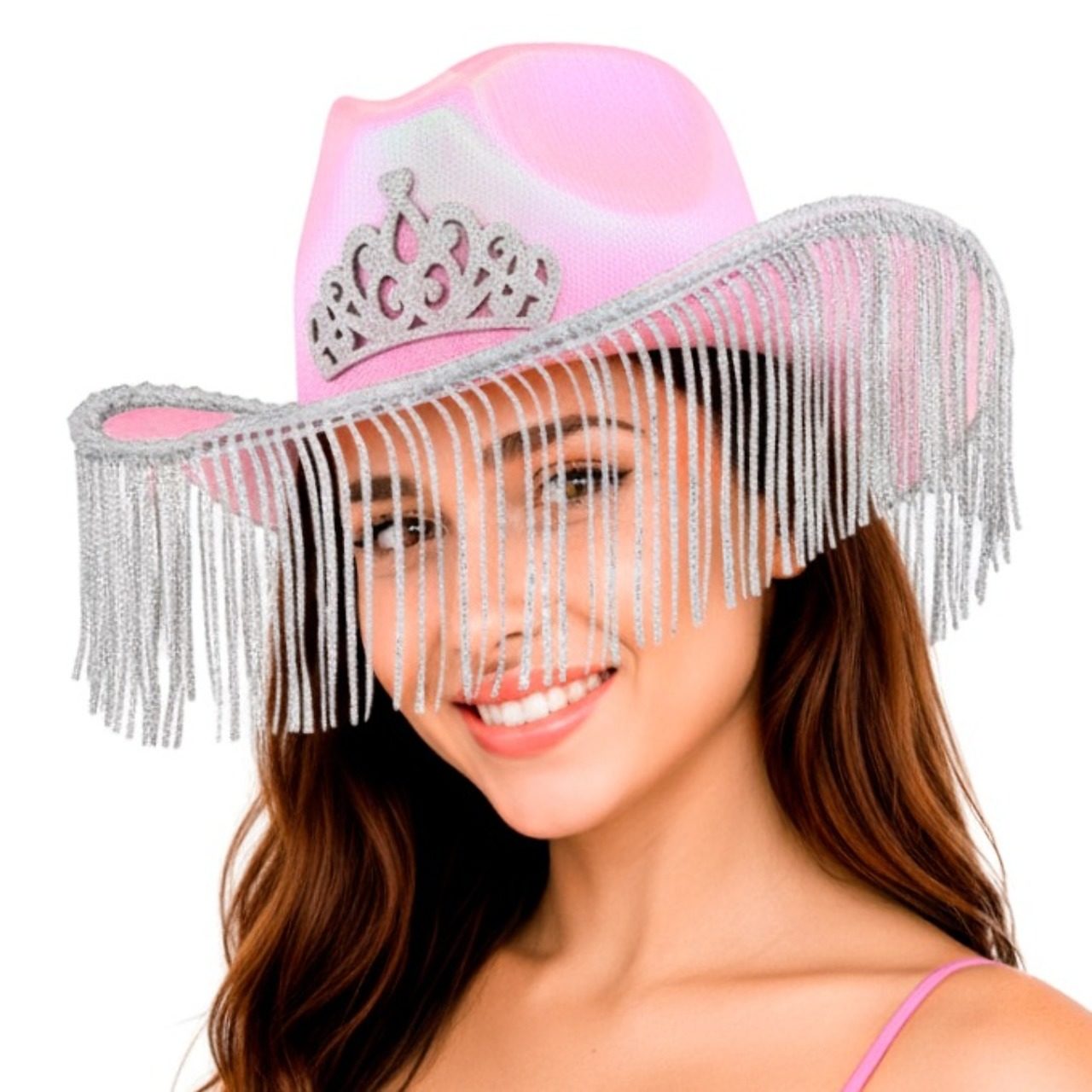 Cappello da cowgirl rosa con frange 