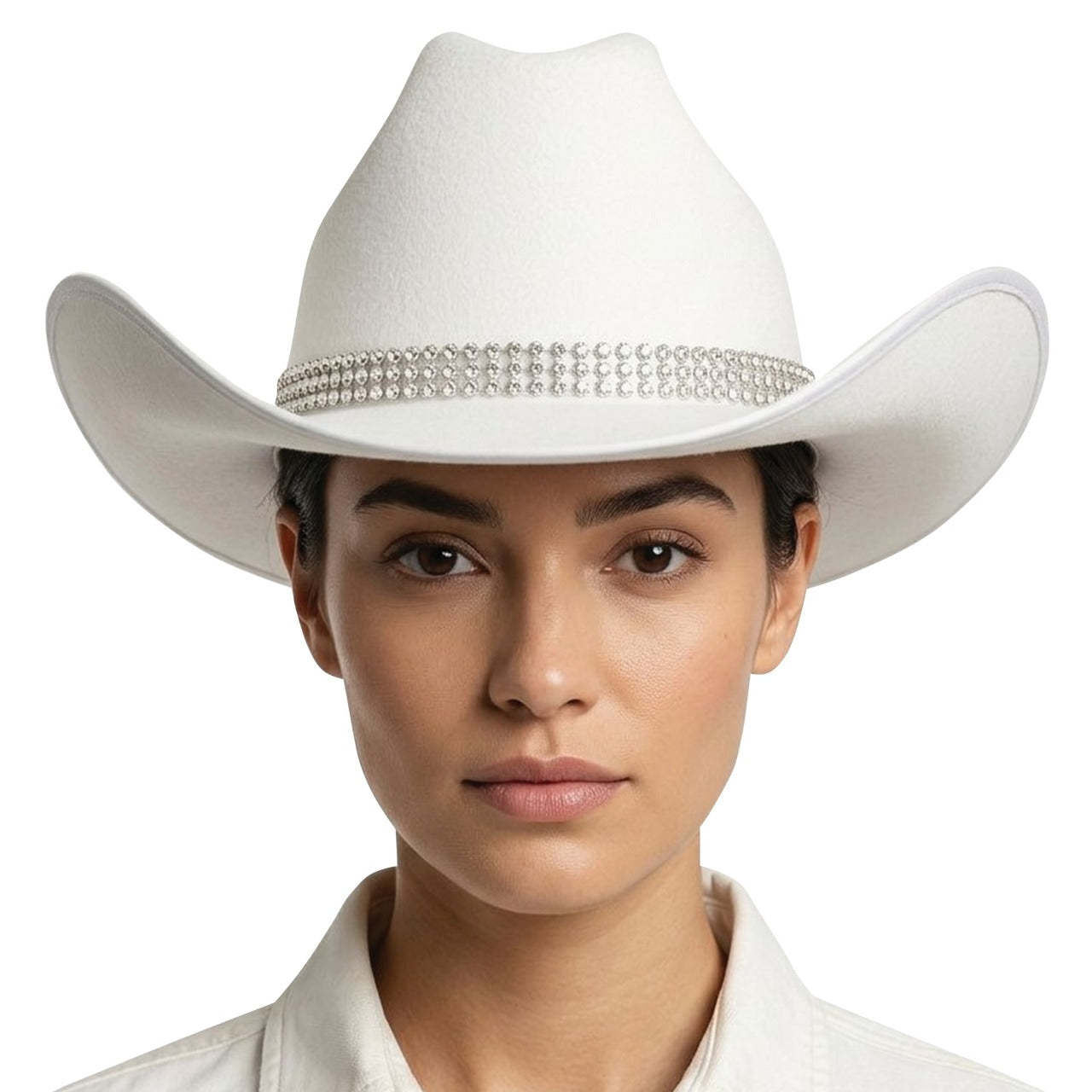 Cappello da cowboy bianco con pietre