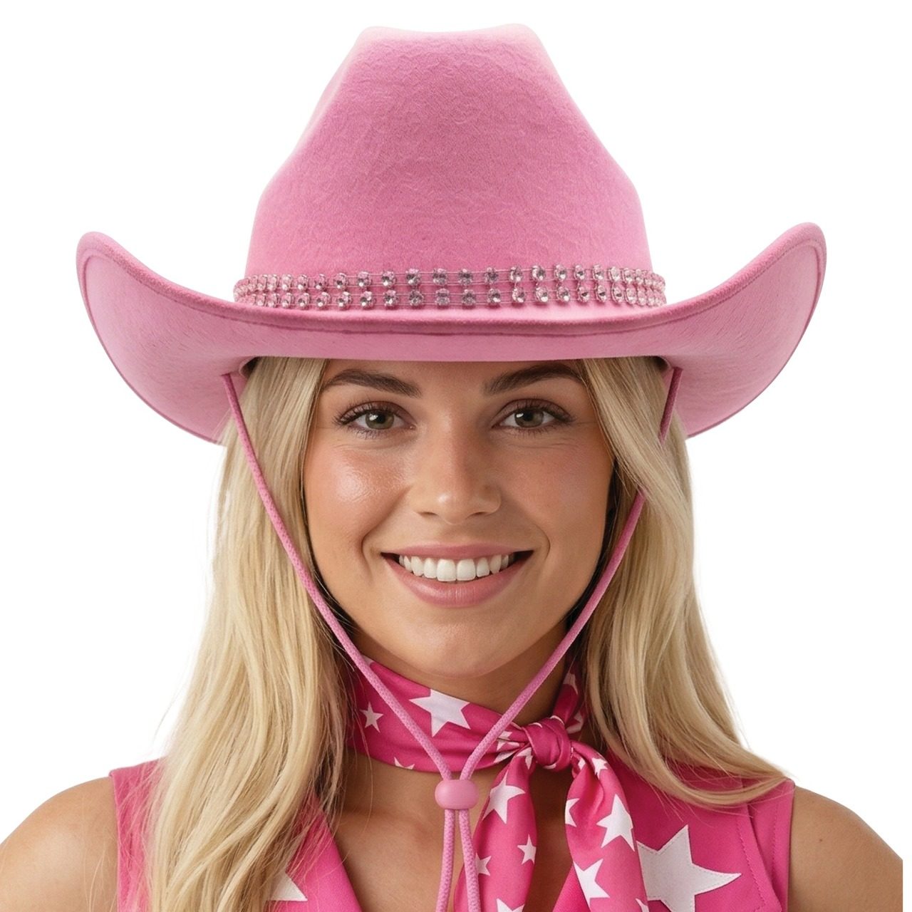 Cappello da cowboy rosa con strass