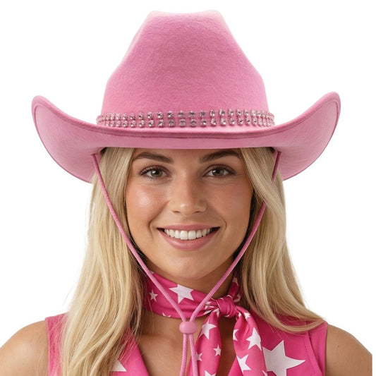 Cappello da cowboy rosa con strass 