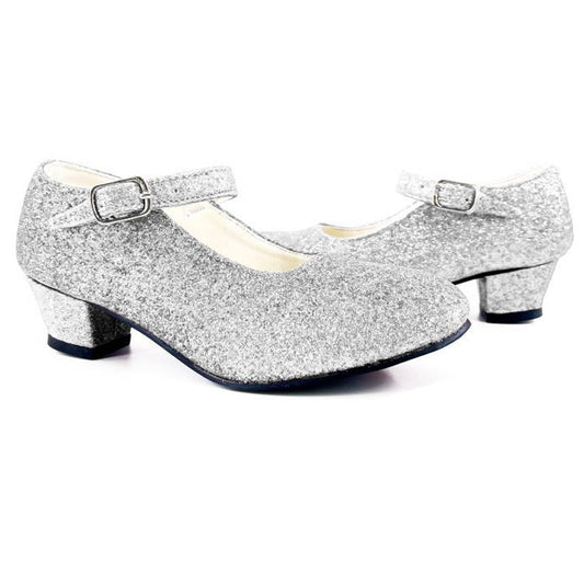 Scarpe con tacco glitter argento per bambini