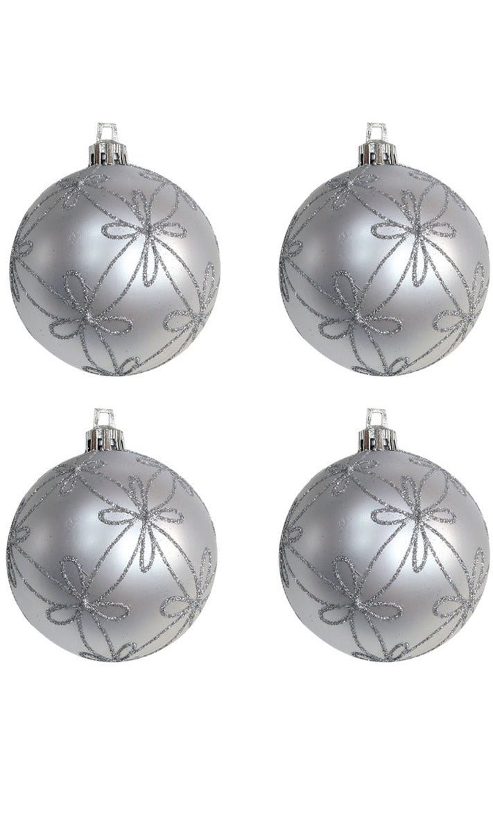 4 Palline di Natale Argento Decorate