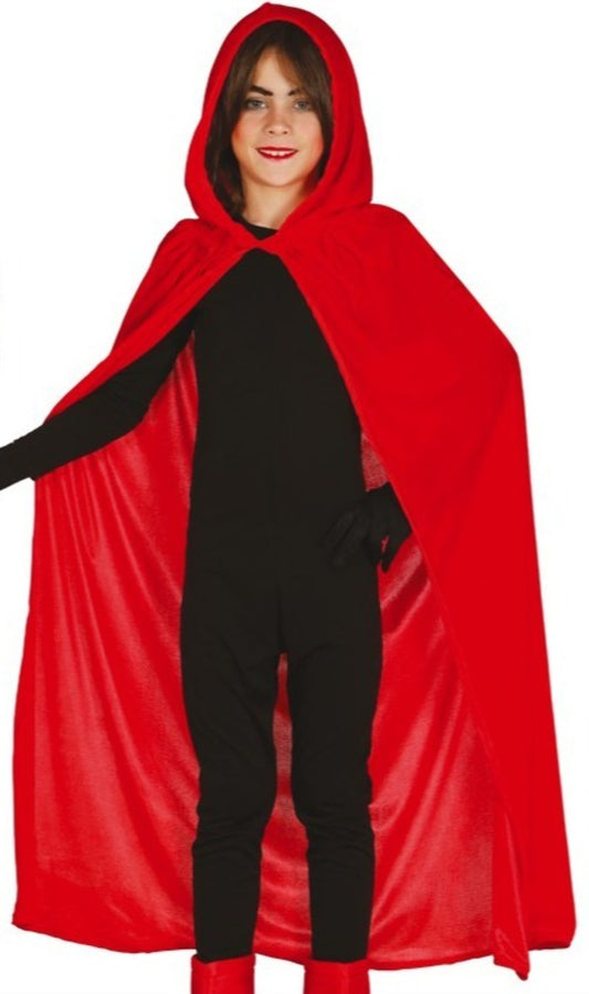 Mantello con cappuccio in velluto rosso per bambini