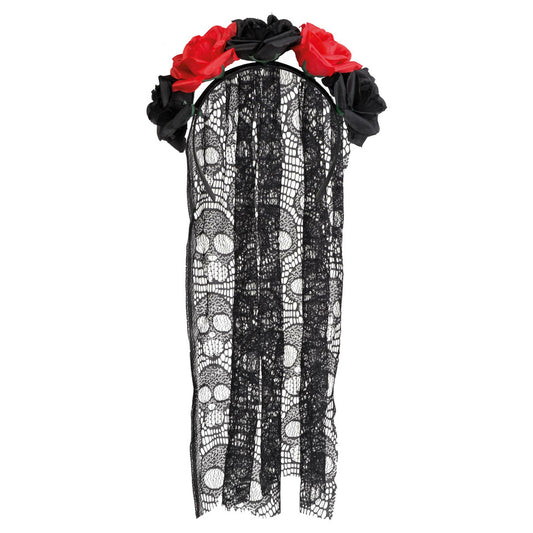 Diadema de Catrina Rosas con Velo | Don Disfraz