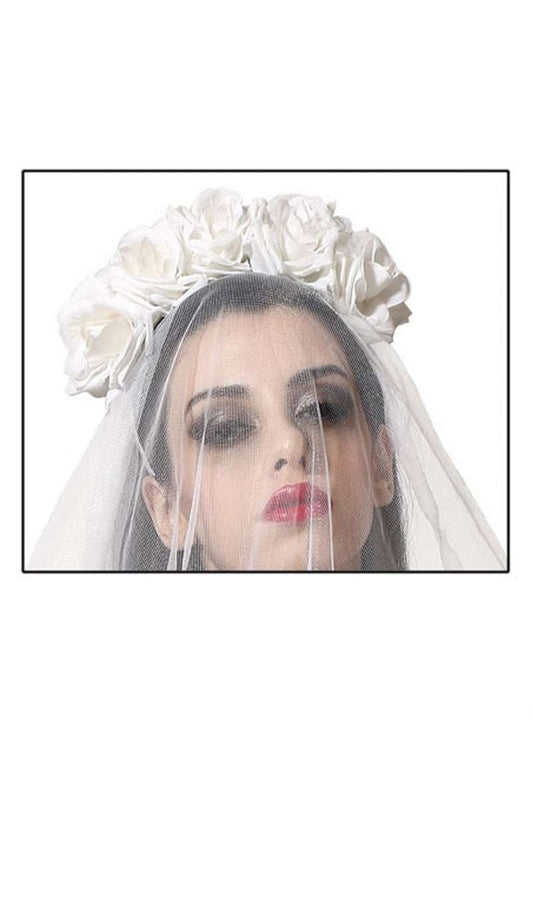 Diadema de Novia Cadáver con Velo Blanco | Don Disfraz