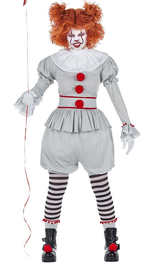 Atosa Costume Clown Assassino Donna Ispirato A Pennywise - Vestito Giallo E Rosso Con Macchie Di Sangue, Maniche A Brandelli, Taglia M