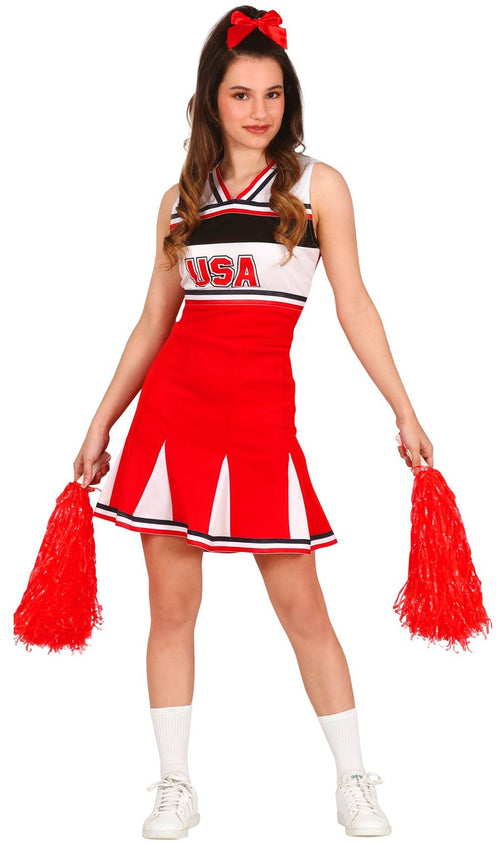 Costume cheerleader bambina ragazza pom pom vestito carnevale festa  sportiva