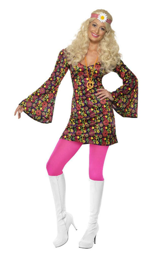Costume hippie rosa donna anni 60 70 donna gogo ragazza Costume hippie rosa donna anni 60 70 donna gogo ragazza