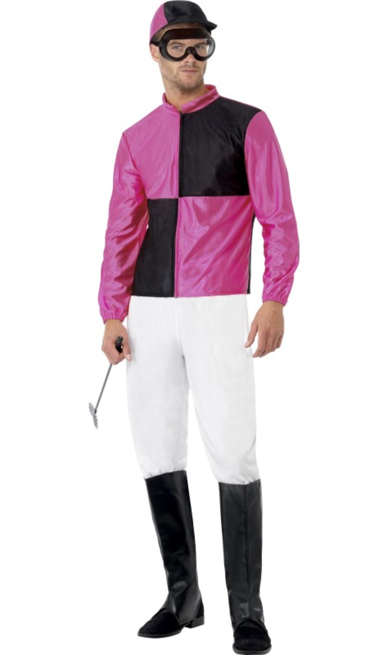 Costume Da Fantino Per Adulti 5 Pezzi - Giacca Rossa E Viola, Pantaloni Bianchi, Cappello, Occhiali E Copriscarpe - Taglie Da S A XXL