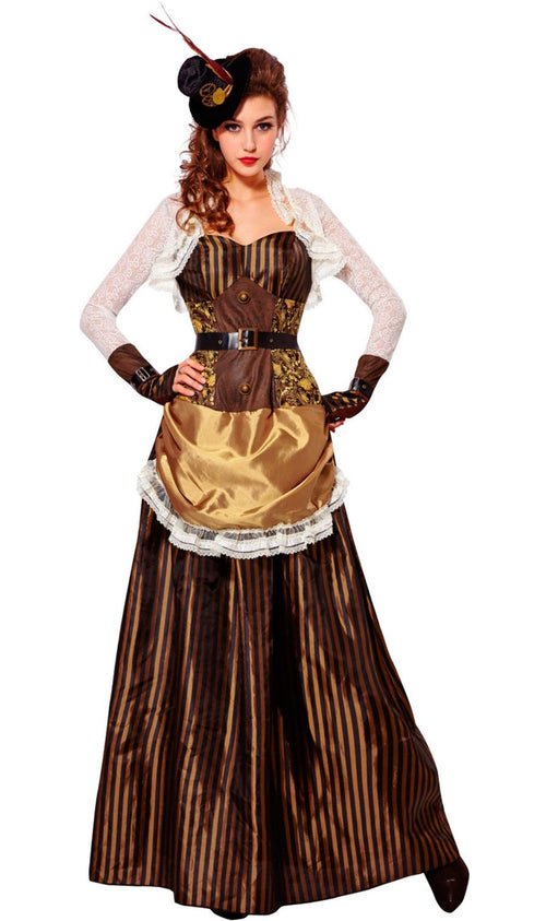 Costume da Lady Steampunk a righe per donna