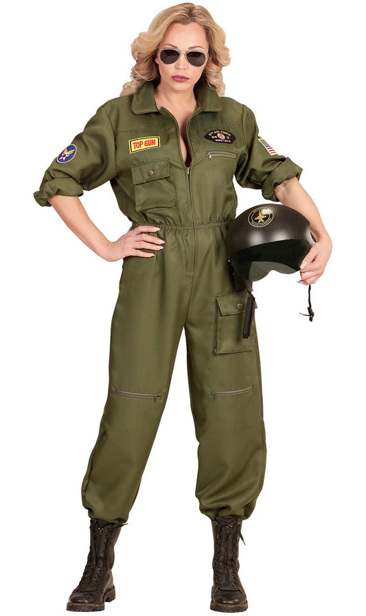 Disfraz de Piloto Combate Verde para mujer I Don Disfraz