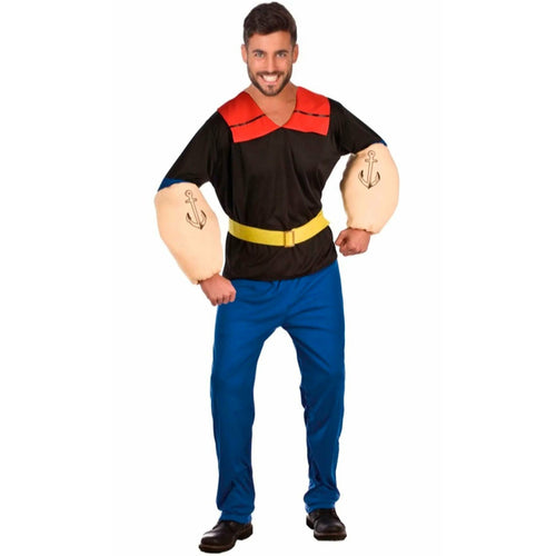 Maskworld Popeye - Costume da marinaio con fischietto, 7 pezzi, con camicia, pantaloni, braccia muscolari, cappello da marinaio e fischietto (S Maskworld Popeye - Costume da marinaio con fischietto, 7 pezzi, con camicia, pantaloni, braccia muscolari, cappello da marinaio e fischietto (S