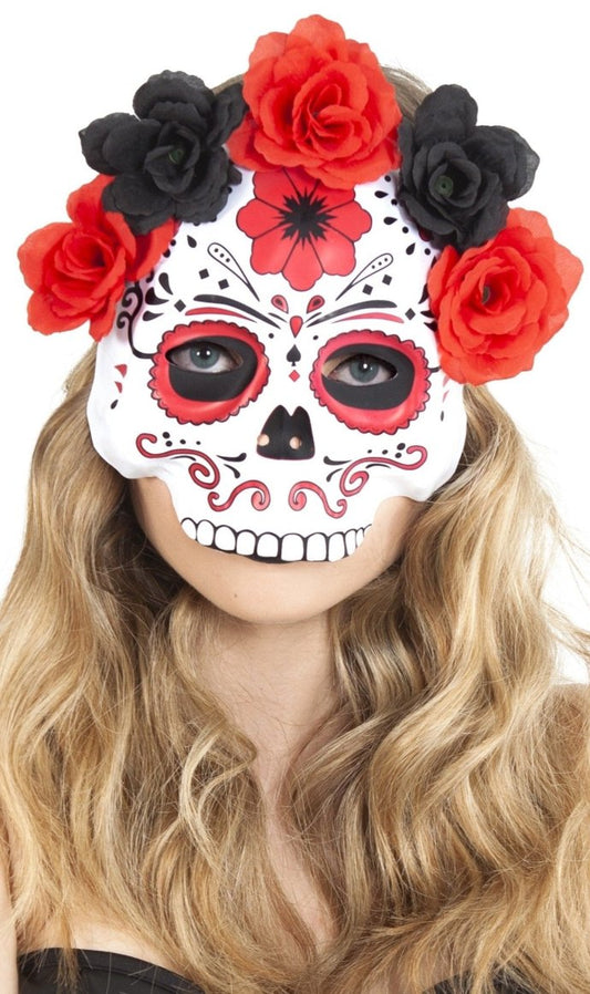 Maschera Catrina Fiori Rossi