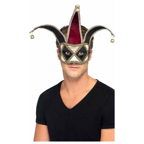 Maschera Veneziana Arlecchino Naso Lungo - Costume Halloween Giullare Unisex Adulto