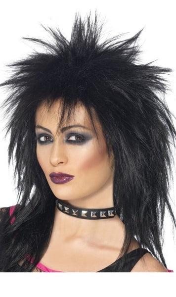 Wig Me Up - Acconciatura Con Ciuffo, Colore Nero, Carnevale, Uomo/Donna- Unisex, Capelli Lunghi Ricci, Stile Hard Rock, Heavy Metal,Bw563-103