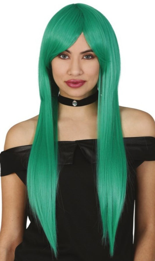 Parrucca verde liscia e lunga