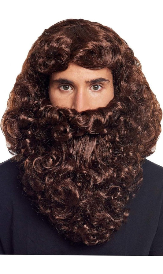 Parrucca Afro Marrone Con Baffi | Costume Anni 70-80 | Per Halloween E Feste | In Polipropilene - Foto 8